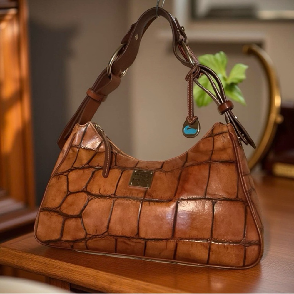 Dooney & Bourke Faux Croc Tan Leather Shoulder Bag